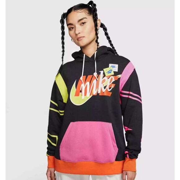NIKE NSW AF1 Pullover Hoodie Neon Multicolor Colorblock Oversized Women's M - Picture 3 of 13